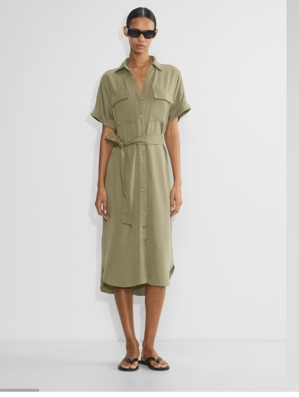 Babaton Olive Green Maxi Shirt Dress